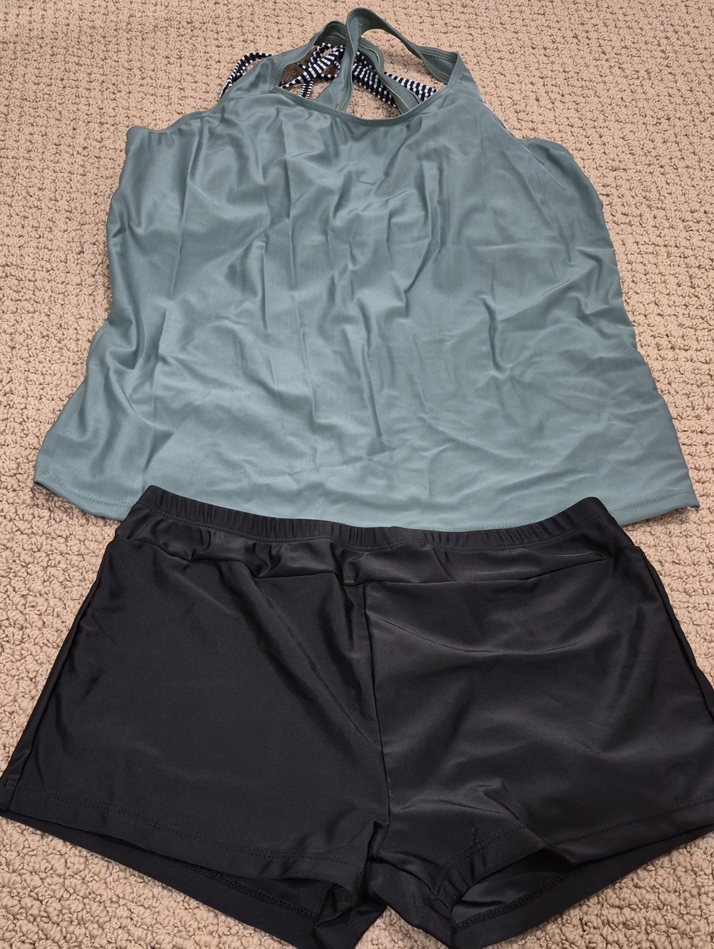 SHEIN Black Swim/Athletic Set with Green Tankini Top